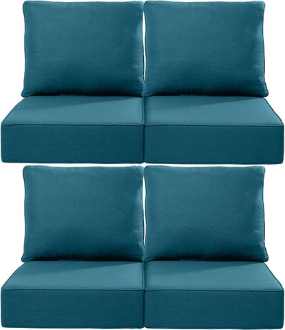 Luxury 22x24/22x25 6-Inch Outdoor Chair Cushions Set of 4 - Heavy Duty Water-Resistant Comfortable Cushion for Patio Furniture Set Dining Rocking Chairs Loveseat L-Shape Sofa - Peacock Blue