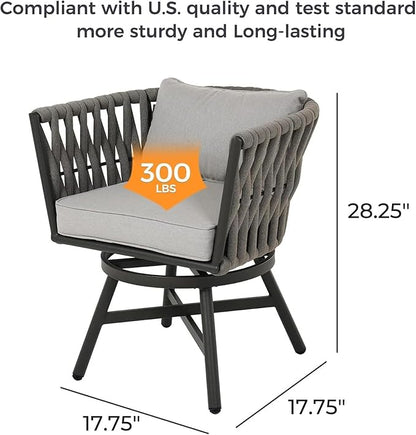 Grand patio 5-Piece Outdoor Dining Set for 4, Patio Dining Furniture Set for 4 Swivel Rope Wicker Chairs & 1 Expandable Rectangular Dining Table, Light Gray Brown