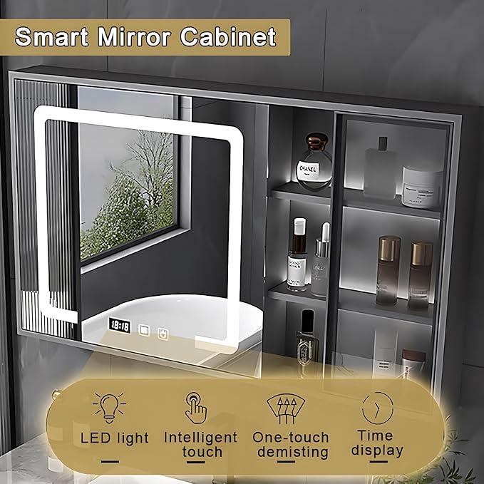 White 28IN Modern Bathroom Vanity - Wall-Mounted Bathroom Storage Cabinet & Bathroom Vanity with Sink, Bathroom Medicine Cabinet Wall Mounted, Defogging & Led Lighting | Bathroom Cabinet Slim