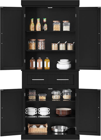 Yaheetech Kitchen Pantry Storage Cabinet with Drawer, Freestanding Pantry Cabinets with 2 Adjustable Shelves, 72.5" Tall Storage Cupboard for Kitchen/Dining Room/Bathroom/Hallway, Black