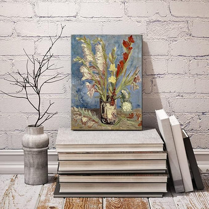 Wieco Art Vase with Gladioli and China Asters by Van Gogh Famous Oil Paintings Reproduction Modern Floral Giclee Canvas Prints Artwork Abstract Flowers Pictures on Canvas Wall Art