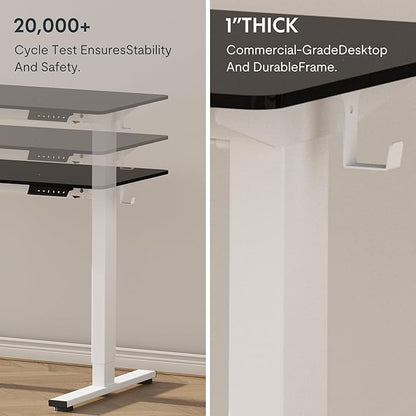 FLEXISPOT EN1 One-Piece Standing Desk, 48 x 30 Inches Electric Height Adjustable Desk for Home Office (White Frame + Black Desktop, 2 Packages)