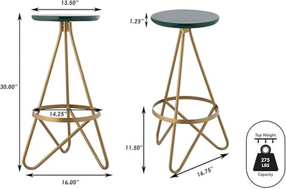 JONATHAN Y BSL1000B Spiroa 30" Modern Industrial Metal Backless Circular Bar Stool for Home, Kitchen, Dining Room, Workspaces, Cafes and Resturants, Green Seat with Gold Frame