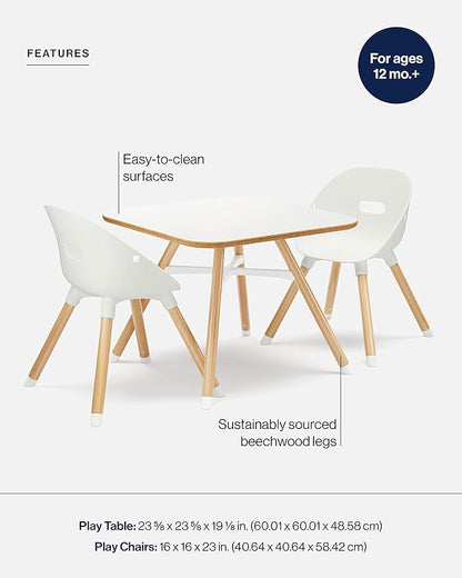 Lalo The Play Kit - Kids Table & Chairs Set with Sustainably Sourced Wood Table & 2 Non-Toxic Bucket Seat Chairs - Safe & Comfortable - Coconut/Coconut