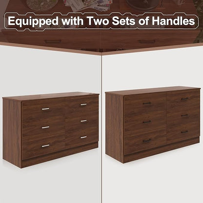 Bigbiglife Wood Dresser for Bedroom, 6 Drawer Double Dresser, Mid Century Modern Chest of Drawers with Deep Drawers, Large Storage Organizer for Living Room, Closet(Walnut Brown)