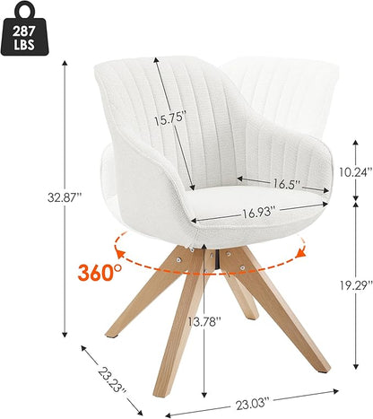 Zouron Accent Chair with Wooden Legs, Swivel Desk Chairs No Wheels, Upholstered Armchair Vanity Chair for Small Space Home Office Living Room Bedroom, Beige and Natural Wood