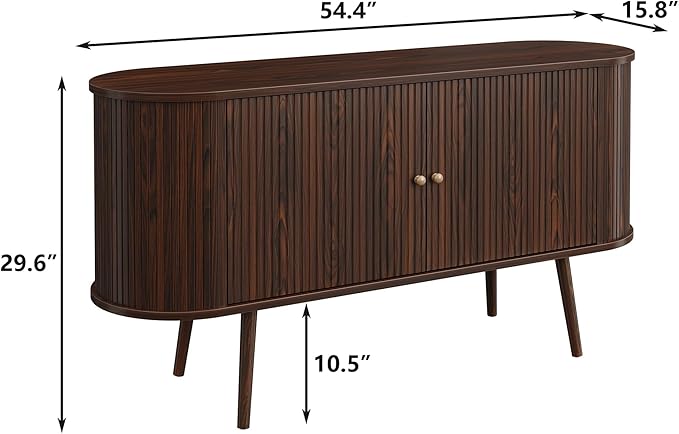 Furniouse 54.4''W Buffet Cabinet with Storage Fluted Sideboard Cabinet with Doors & 4 Shelf Storage for Living Room, Hallway, Kitchen, Mahogany