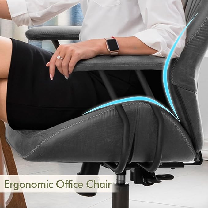 High Back Office Chair,Modern Swivel Office Chair,Black Suede Fabric Gaming Chair,Height Adjustable Home Office Desk Chair with Lumbar Support