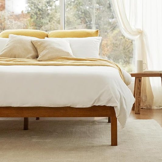 LIFEMENT Classic Wood Platform Bed Frame, Essential, Noise Free, Under Bed Storage, No Box Spring Needed, Easy Assembly (Cherry, Queen (U.S. Standard))