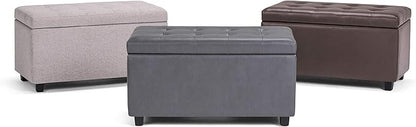SIMPLIHOME Cosmopolitan 34 inch Wide Transitional Rectangle Storage Ottoman in Cloud Grey Linen Look Fabric, Assembled, For the Living Room, Entryway and Family Room