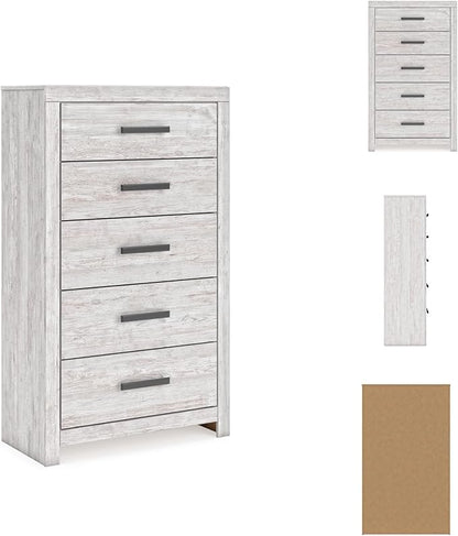 Signature Design by Ashley Cayboni Vintage 5 Drawer Wide Chest with Safety Stop for Bedroom, White