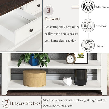 LKTART Solid Wood Console Table,Sofa Table with Storage Drawers and Bottom Shelf,Entryway Table for Entry Hallway Foyer Sofa Couch Table,Easy Assembled (48.8" Antique White)
