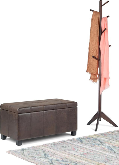 SIMPLIHOME Dover 36 inch Wide Contemporary Rectangle Storage Ottoman Bench in Distressed Brown Vegan Faux Leather, Assembled, for the Living Room, Entryway and Family Room