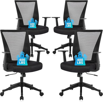 CLATINA Home Office Chair Ergonomic Desk Chair Mesh Computer Chairs with Armrests Executive Rolling Wheels Swivel Heavy Duty Chairs Office, Home, Black 4 Pack
