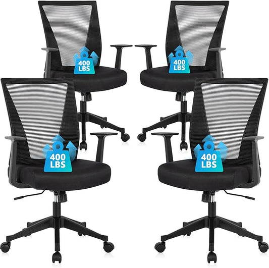 CLATINA Home Office Chair Ergonomic Desk Chair Mesh Computer Chairs with Armrests Executive Rolling Wheels Swivel Heavy Duty Chairs Office, Home, Black 4 Pack