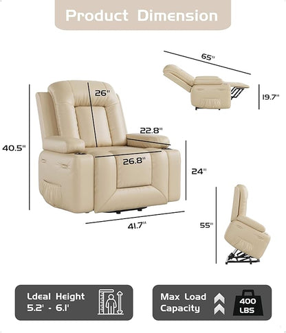 GarveeHome Oversized Wide Power Lift Recliner Chair - Heat and Massage, PU Leather, Adjustable Back and Legs, Electric Lift Chair Designed for The Elderly and People with Mobility impaired