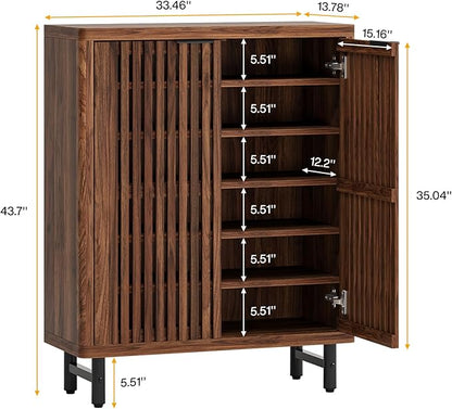 Tribesigns 6-Tier Farmhouse Shoe Cabinet with Shutter Doors, Wooden Shoe Organizer Rack with Adjustable Shelves, Modern Large Hidden Storage Furniture for Entryway, Hallway (Brown&Black)