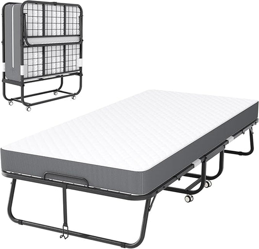 Superday Folding Bed with Mattress, 75" x 31" Folded Bed, Roll Away Beds with Mattresses for Adults, Portable Roll Away Guest Beds for Easy Storage, Space-Saving Sturdy Metal Frame