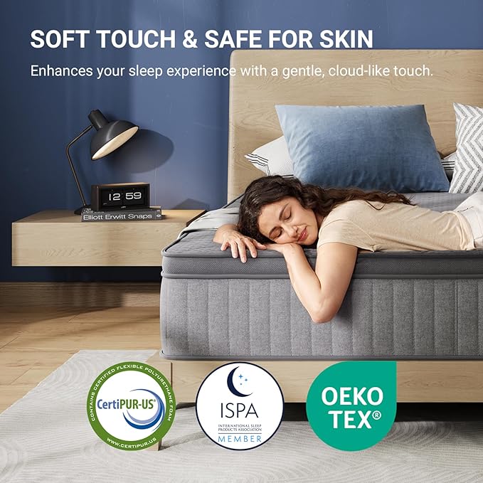 Avenco 12 Inch King Size Mattress, Hybrid Mattress with Smarts Coil™ Pocket Springs for Targeted Support and NanoGel™ Memory Foam for Cool Night Sleep & Motion Isolation, CertiPUR-US Certified