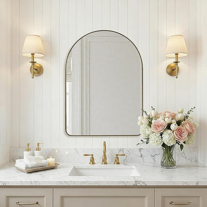 ANDY STAR Arched Mirror, 22 x 30 Inch Gold Wall Mirror in Stainless Steel Metal Frame, Arch Top Rounded Corner 1 Inch Deep Set Design Wall Mount Hangs Vertical