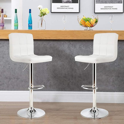 COSTWAY Bar Stool, Modern Swivel Adjustable Height PU Leather Barstools with Back, Square Armless Counter Height Bar Chair for Kitchen Island Dining Living Bistro Pub Counter, White