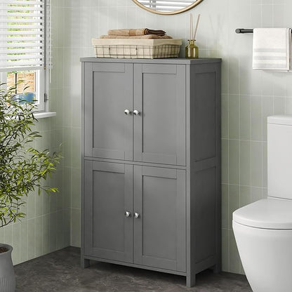 Nuturelly Bathroom Floor Storage Cabinet, Bathroom Organizers and Storage with Top Board & Metal Handles for Kitchen, Grey