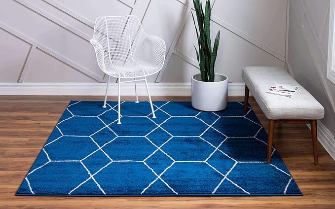 Unique Loom Trellis Frieze Collection Area Rug - Geometric (6' Square, Navy Blue/ Ivory)