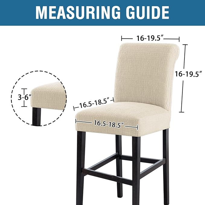H.VERSAILTEX 100% Waterproof Bar Stool Covers Rectangular Pub Counter Stool Chair Covers Washable Counter Height Stool Seat Covers Jacquard Crizzle Pattern Removable High Chair Cover Set of 4, Ivory