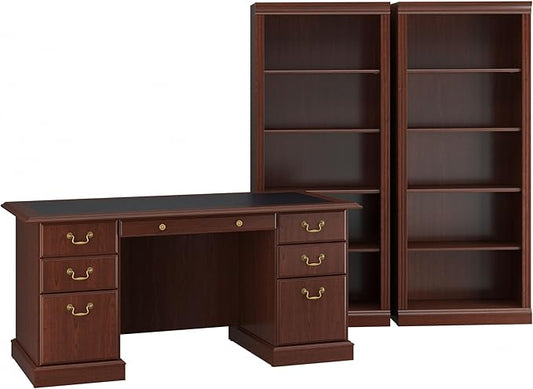 Saratoga Executive Desk and Two 5 Shelf Bookcases in Harvest Cherry
