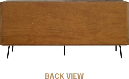 NTC Veil Large Sideboard with 2 Doors and 3 Drawers, Buffet Cabinet with Vertical Groove Design and Metal Legs, Storage Cabinet for Living Room, and Entryway, Effortless Assembly - Rustic Oak