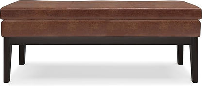 SIMPLIHOME Carlson 45-inch Wide Vegan Faux Leather Ottoman Bench in Distressed Black with Solid Wood Frame for Living Room, Entryway, or Bedroom