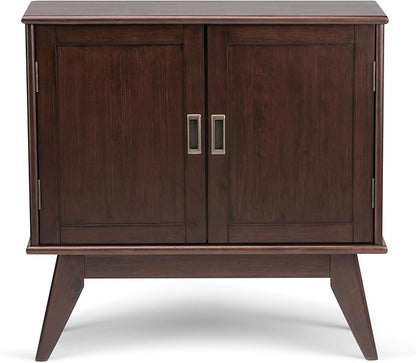 SIMPLIHOME Draper SOLID HARDWOOD 32 Inch Wide Mid Century Modern Low Storage Cabinet in Medium Auburn Brown, For the Living Room, Entryway and Family Room