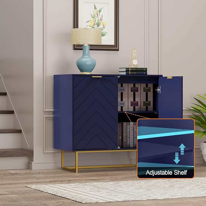 Scurrty 31.5'' Sideboard Buffet Cabinet with Storage, Navy Blue Accent Cabinet with Doors & Adjustable Shelf for Living Room & Kitchen (2 Doors)