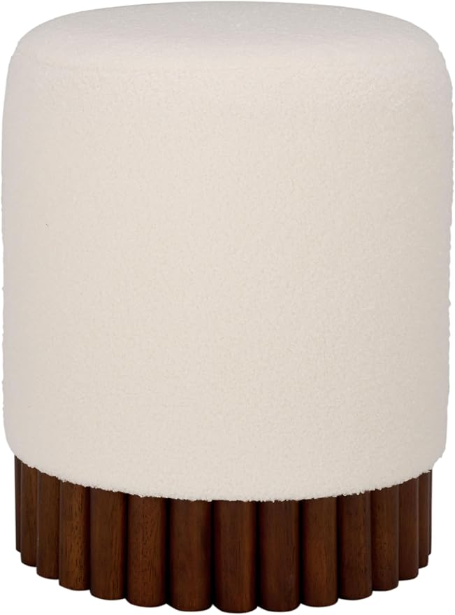 SAFAVIEH Home Collection - Cerna Off-White Ottoman with Dark Brown Solid Wood Base, Modern Round Accent Seat, Fully Assembled (OTT3402A)