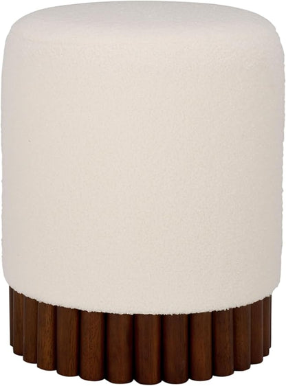SAFAVIEH Home Collection - Cerna Off-White Ottoman with Dark Brown Solid Wood Base, Modern Round Accent Seat, Fully Assembled (OTT3402A)