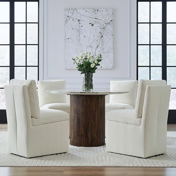 Liberty Furniture Accent Dining Chair with Castors - Squared Back - Ivory Upholstry