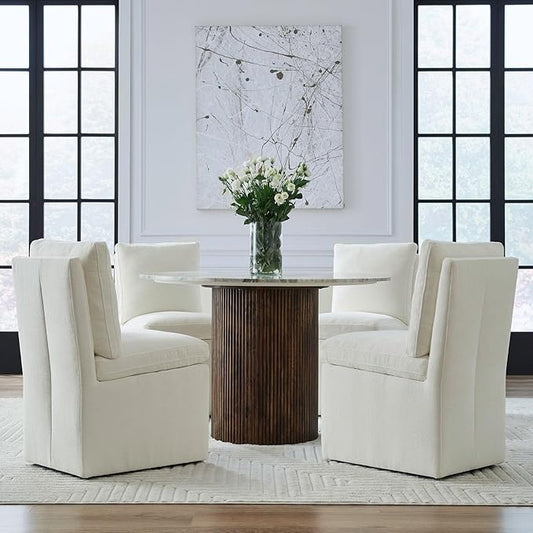 Liberty Furniture Accent Dining Chairs with Castors - Squared Back - Ivory Upholstry - Set of Four