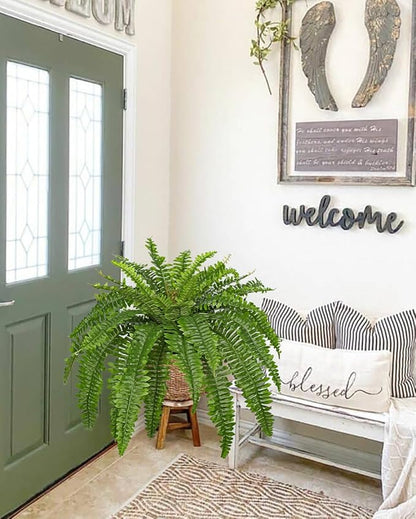 Hollyone Artificial Fern Plants in Pot 34.6" Large Artificial Boston Fern 39 Leaves for Outdoors & Indoor Faux Potted Plant Fake Ferns Bush Plant for Patio Garden Farmhouse Porch Home Decor Green