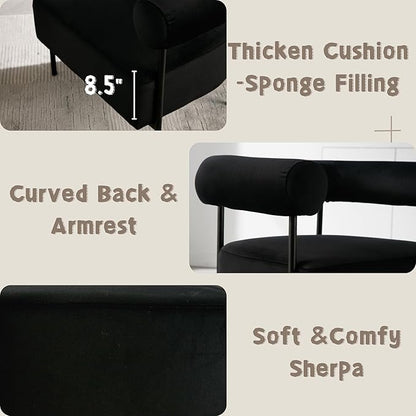 Modern Accent Chairs Set of 2 with Curved Back, Black Small Velvet Barrel Vanity Chairs Armchairs with Metal Legs & Upholstered for Living Room, Makeup Room