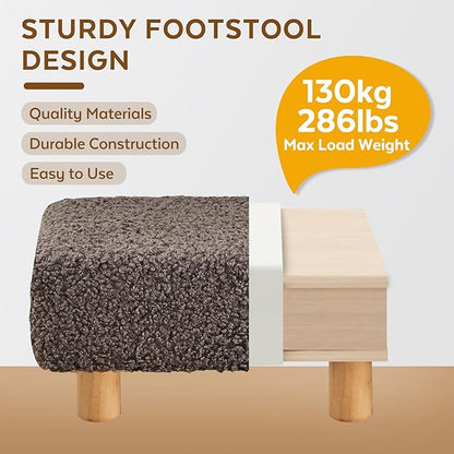 Small Foot Stool Ottoman, Sherpa Footstool Ottoman Foot Rest for Couch, Rectangle Footstools and Ottomans Small for Living Room, Entryway and Bedroom (Brown)