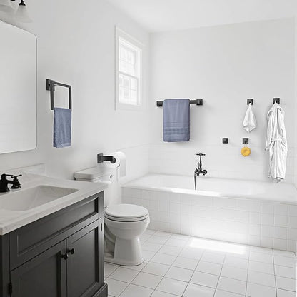 7-Pieces Towel Racks for Bathroom, SUS304 Matte Black Bathroom Accessory Set, Stainless Steel Black Bathroom Accessories, Stainless Steel Wall Mounted, Bath Towel Bar Set