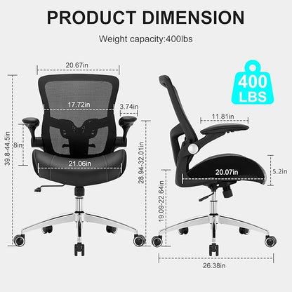 Big and Tall Office Chair, 400lbs Ergonomic Desk Chair with Wide 3D Modeling Foam Seat Cushion Mesh Computer Chair with Lumbar Support, Heavy Duty Executive Task Chair for Home Office, Black