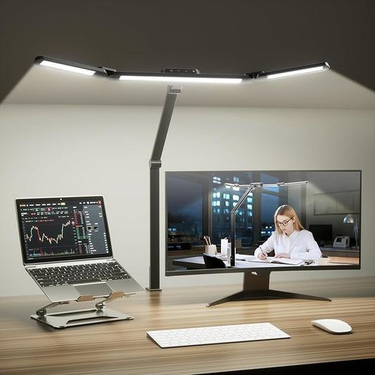 Honeywell HJ3 Wide LED Desk Lamp with Clamp, 22W Full-Spectrum Eye-Caring Light Bar, 4 Modes, Stepless Dimming, Adjustable Arm for Home Office, Large Desks & Dual Monitors