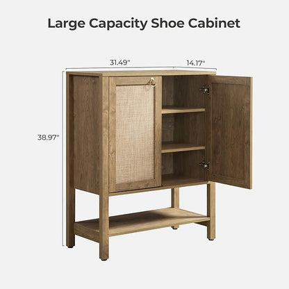 SICOTAS Shoe Storage Cabinet for Entryway - 5 Tier Rattan Entry Shoe Organizer Cabinet with Shelves & Doors, 2 Pieces Farmhouse Boho Shoe Rack for Hallway, Living Room, Closet (Carbon Cherry)