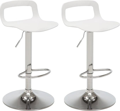 NOBPEINT NOB Contemporary Chrome Air Lift Adjustable Swivel Bar Stool (White, Set of 2)