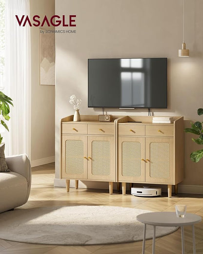 VASAGLE BOHOVEN Collection - Buffet Cabinet, Sideboard Storage Cabinet with Rattan-Like Doors and Drawers, Accent Cabinet, Adjustable Shelf, Boho Style, for Living Room, Oak Beige