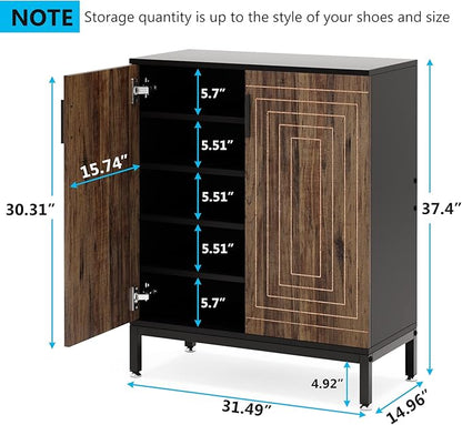LITTLE TREE Shoe Cabinet with Doors, 20 Pairs Entryway Shoe Storage Cabinet Modern Storage Organizer for Closet, Living Room, Bedroom (Brown/Black)