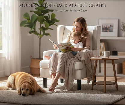 Modern Accent Chair for Living Room Chairs Upholstered Oversized Reading Chair Accent Chairs for Living Room Sofa Chair Armchair with High Back and Wood Legs,Arm Chair Comfy Chair for Bedroom (Beige)