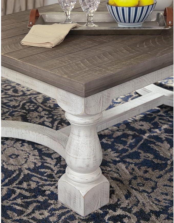 Signature Design by Ashley Havalance Farmhouse Rectangular Coffee Table, Gray & White with Weathered Finish