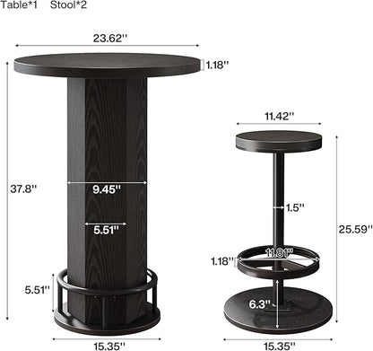 Tribesigns Round Bar Table with Chairs, Industrial Black Bistro Sets with 2 barstools, Small Pub Table with Metal Ring Footrest for Kitchen Nook, Apartment, Small Space